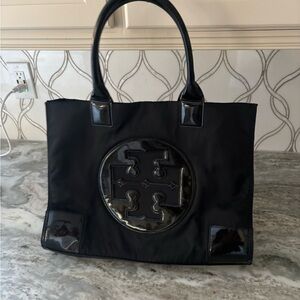 Tory Burch Black Patent Logo Tote